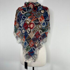 NWT Marco Polo Digital Print Multicolor 100% Wool Woven Scarf 42" x 42"